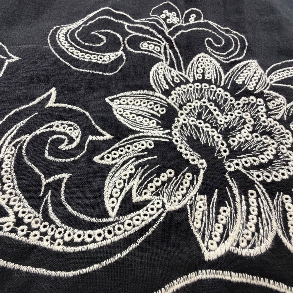 Max Studio Black Linen Blend Floral Embroidered Pinafore Dress Large - Picture 3 of 8